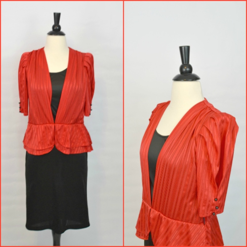 1980s Black Sheath and Red Faux Jacket Dress